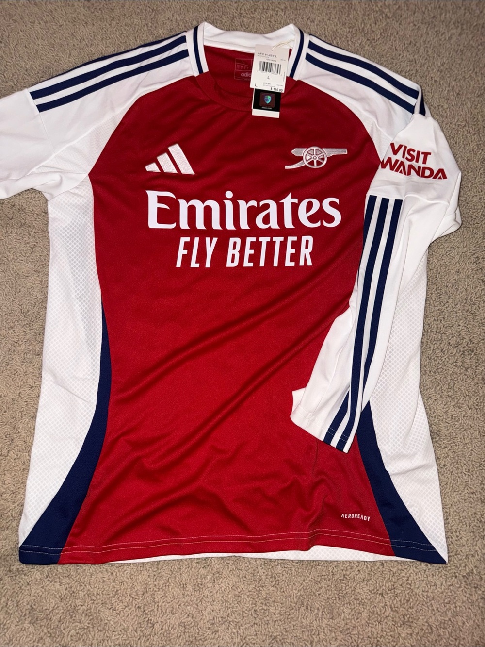 adidas Kids Arsenal Red & White Jersey with Navy Accents - Picture 3 of 3